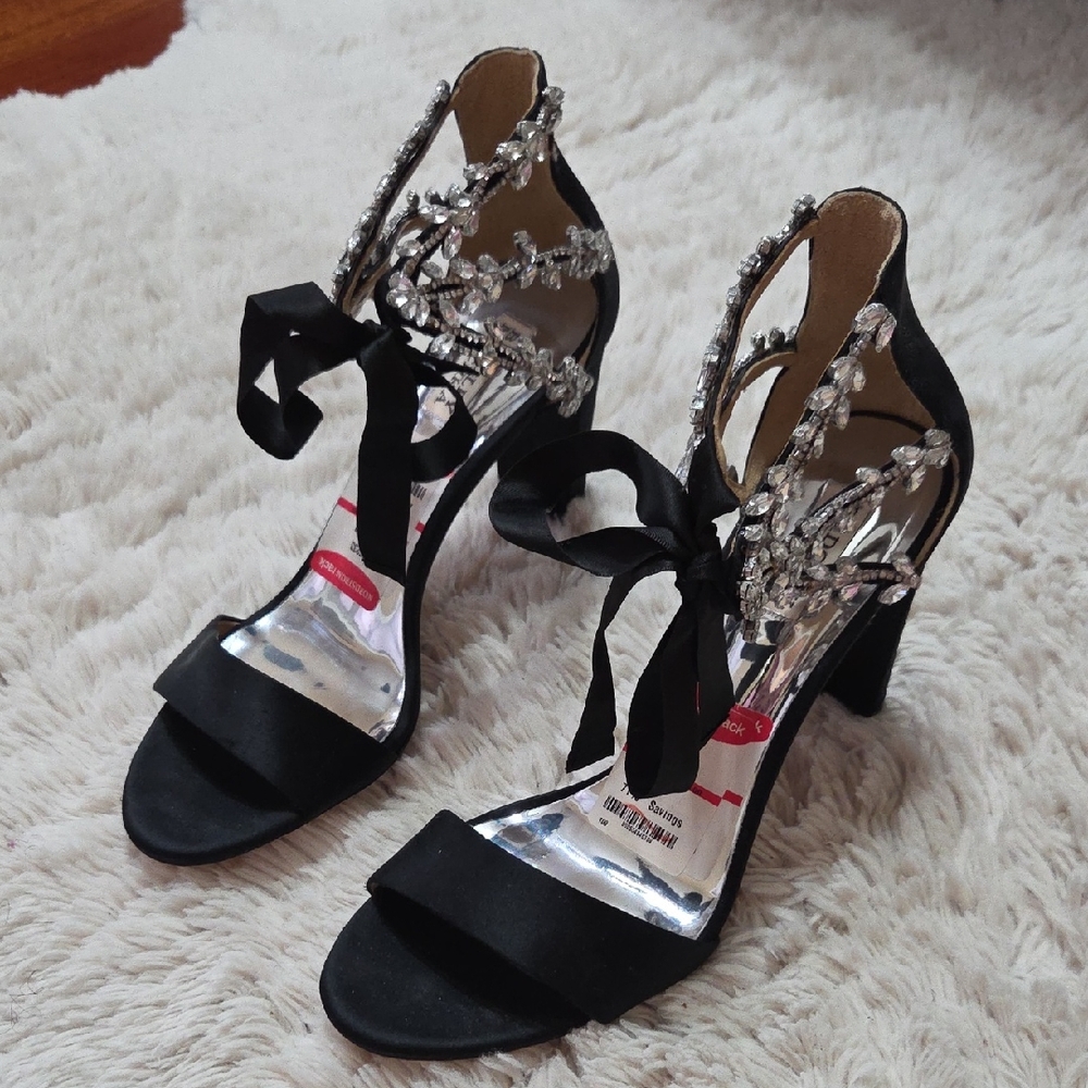 Badgley Mischka Black Heels with Crystal Accents